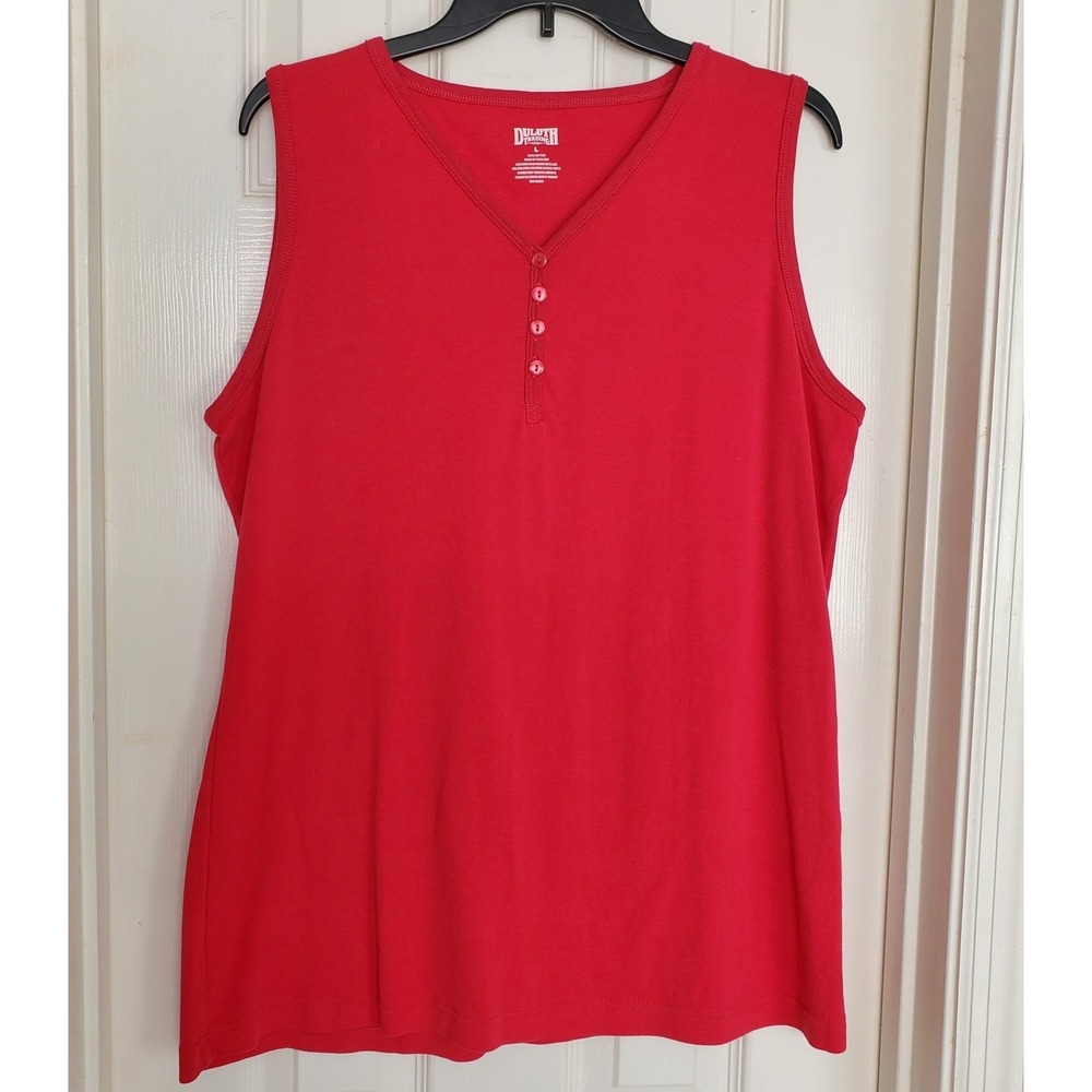 New Duluth Trading T Henley Tank Top Sleeveless V Neck Button Casual  Lg